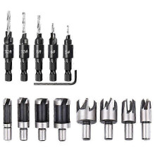 14 Pcs Wood Plug Hole Cutter Chamfered Plug Cutter Drill Bits Five-slot Countersink Drill 1/4 Inch H