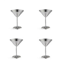 Juego de 4 copas de martini de acero inoxidable, copas de cóctel de metal de 237 ml (8 oz), irrompibles, duraderas, con acabado pulido espejo.