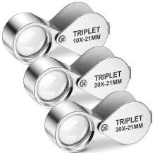 Set di 3 lenti d'ingrandimento tascabili per gioiellieri: 10X, 20X, 30X, ideali per l'osservazione di gemme.