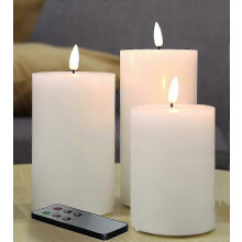White Flat Top Flameless Candles With Remote, Flickering Real Wax Led Battery Candles D 3" H 4" 5" 6", 3 Pack