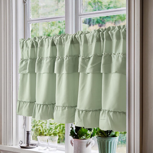 Ruffled Short Kitchen Curtain 45 x 100 cm Green