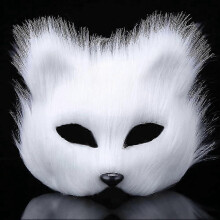 Maschera da volpe bianca, con pelliccia sintetica di volpe per feste in maschera di Halloween (bianca) (1 pz