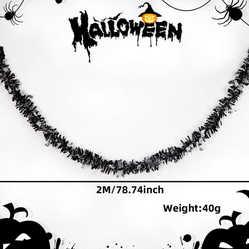 Halloween glittergirlander, oransje og lilla, 2 m