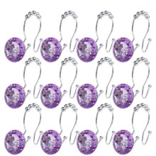 Crochets de rideau de douche en métal avec strass violets, lot de 2