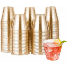 Pahare de plastic cu sclipici auriu de 283 g (pachet de 50)