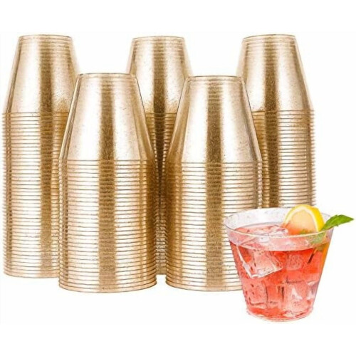 285 g guldglitterplastmuggar (50-pack)