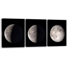 Mond-Leinwandbild – Schwarz-Weiß-Weltraumdruck, 3-teilig