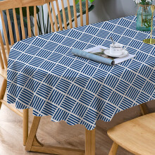 Blaue, geometrische, ovale Tischdecke, 100 % Polyester