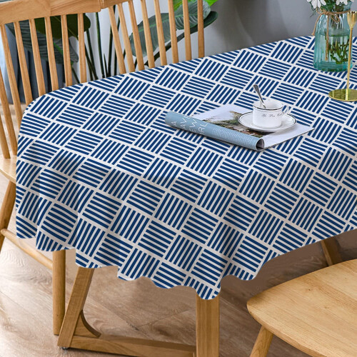 Blå geometrisk oval duk 100 % polyester