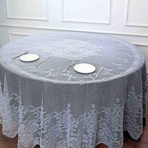 White Polyester Lace Round Tablecloth 120 in 1