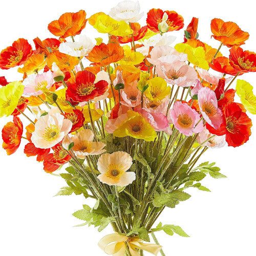 Conjunto de 12 flores de papoula de seda, papoulas artificiais de 48 cm (19 polegadas)