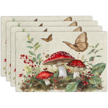 4 prostírání s botanickými houbami, 12x18 palců, polyester