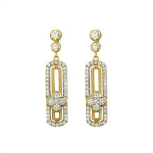 Jewelco London 14k Gold-plated Silver Round CZ Oval Paperclip Clover Drop Earrings - AES248