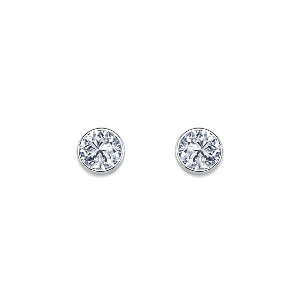Jewelco London Rhodium Plated Sterling Round Cubic Zirconia Solitaire Stud Earrings 6Mm 7Mm - Aes113c Silver