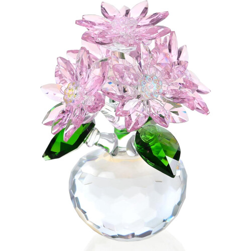 Kristallrosa Gänseblümchen-Figur, Glasbriefbeschwerer mit 5