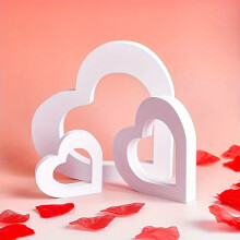 Decorazioni rustiche a forma di cuore in legno bianco, 3 pezzi