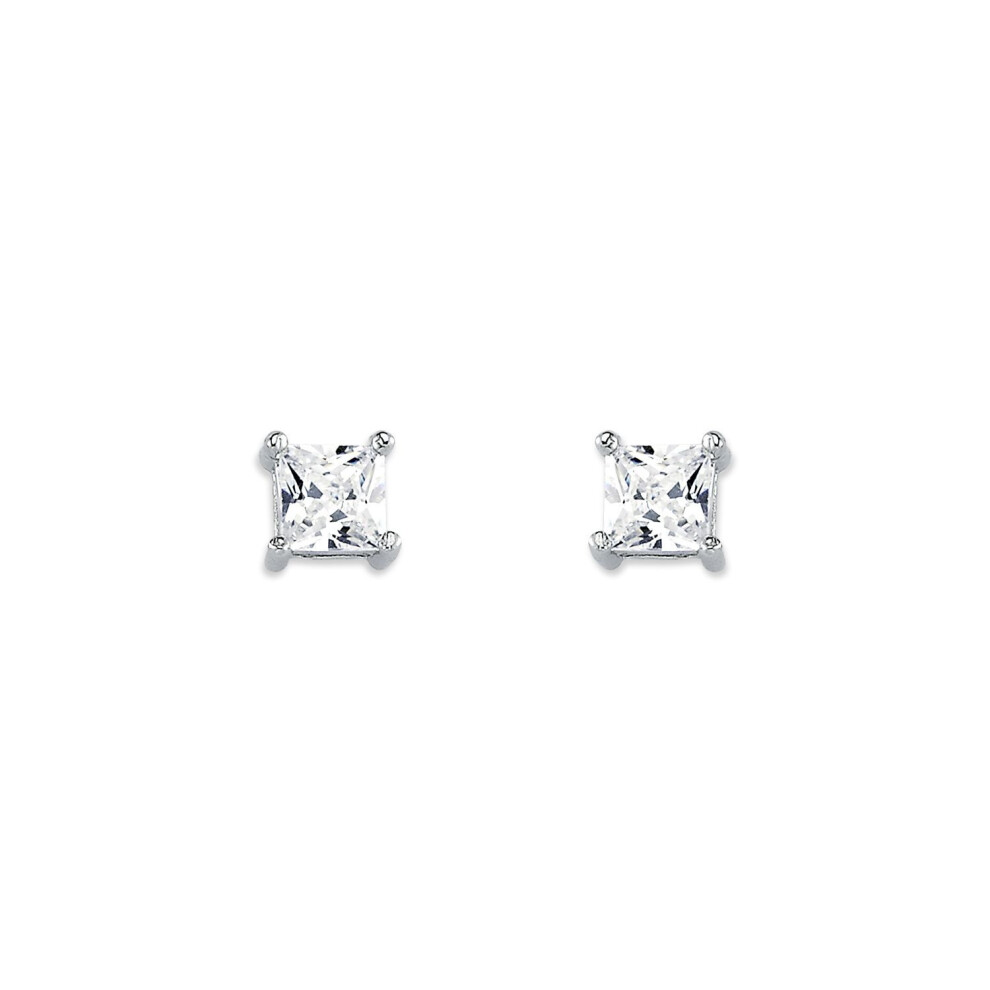 Jewelco London Rhodium Plated Sterling Princess Cubic Zirconia Solitaire Stud Earrings 4Mm - Aes055a Silver