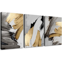 3-teiliges abstraktes Leinwandbild – Grau & Gelb, 30 cm