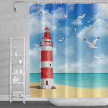 Juego de cortina de ducha con diseño de paisaje marino y playa tropical, 72x72 pulgadas.