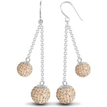 Jewelco London Sterling Silver Dazzling Disco Ball Drop Earrings 10mm - Champagne coloured Crystal - AER093