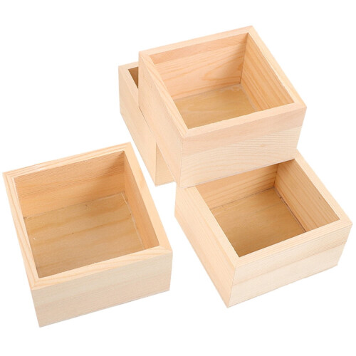 Σετ Ξύλινων Κουτιών Αποθήκευσης 10x10x6cm Χακί 4 Τεμαχίων