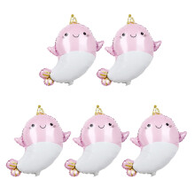 Balony Narwhal z różowej folii aluminiowej 5 szt.