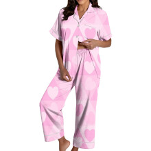 Women's Valentine's Day Pajama Set: Satin Heart-Dark pink L