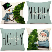 Conjunto de 4 capas de almofada azuis de Natal, 45x45 cm (18x18 polegadas).