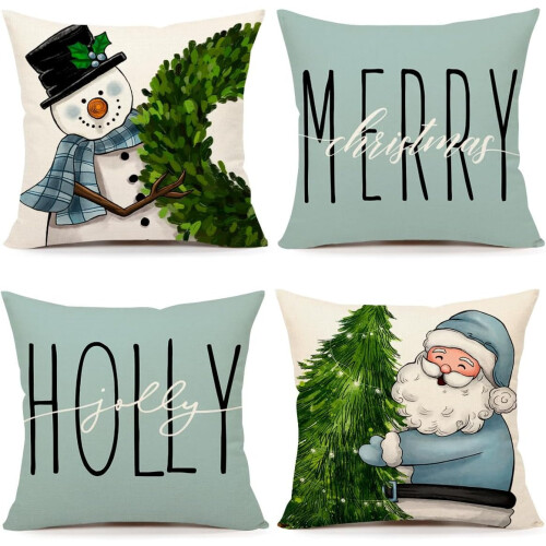 Conjunto de 4 capas de almofada azuis de Natal, 45x45 cm (18x18 polegadas).