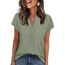 Women's sleeve V-neck shirt top, casual short-sleeved-Green S