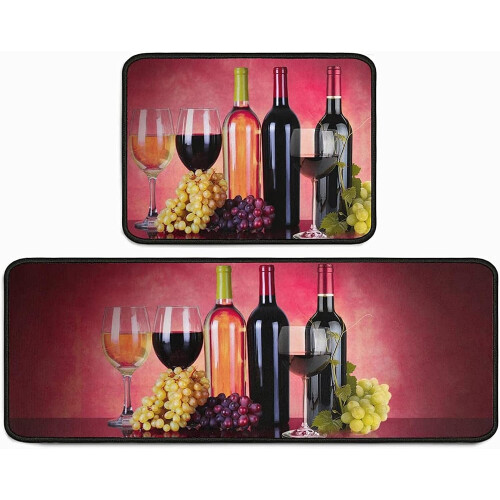 Tapete de cozinha cor vinho tinto, conjunto de 2 peças (17x47 polegadas e 17x23 polegadas).