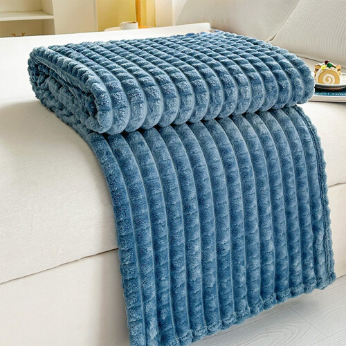 Fleece-heittohuopa tummansininen raidallinen 40x28"