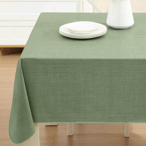 Toalha de mesa retangular de vinil verde sálvia para sala de jantar, 152 x 213 cm (60 x 84 polegadas).