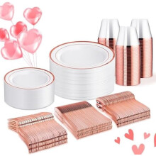Einweggeschirr-Set in Roségold – 300-teilig