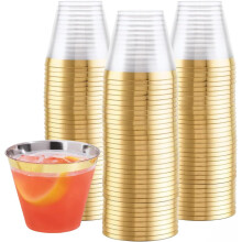 Copas de vino desechables de plástico con borde dorado de 266 ml (9 oz)