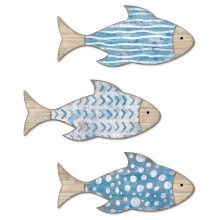 Decorazioni murali in legno a forma di pesce - Stile nautico, 3 pezzi