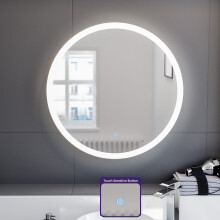Nes Home Modern Round Bathroom LED Mirror with Battery Powered Touch 600mm