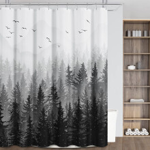 Cortina de chuveiro de tecido 72x84 polegadas com ganchos