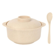 Tigela de ramen de palha de trigo com tampa e colher.