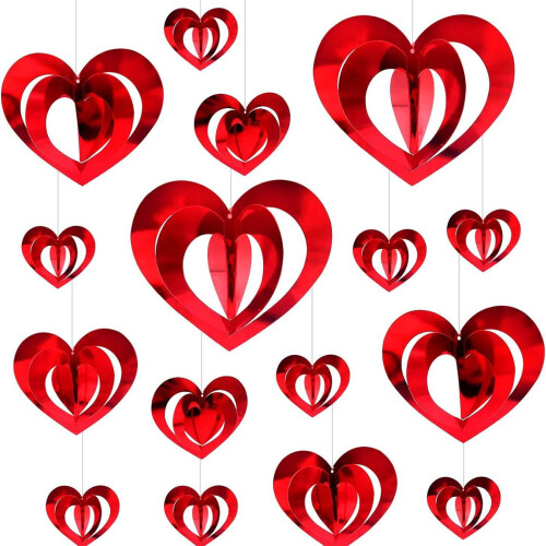 Decorazioni a forma di cuore da appendere per San Valentino (16 pezzi)