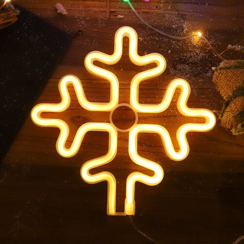 LED-Neon-Leuchtschild „Schneeflocke“ – USB- oder Batteriebetrieb
