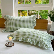Salviagrönt gingham-kuddfodral 20x36 tum, set med 2