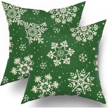 Capas de almofada natalinas verdes, 50x50cm, conjunto de 2, com estampa de floco de neve.
