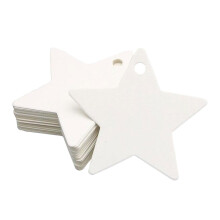 Etichette regalo a forma di stella, bianche con foro, 100 pezzi