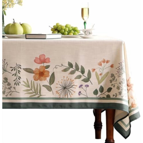 Beige rektangulär bordsduk i linneblandning 155 x 280 cm