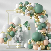 Kit para guirlanda de balões verde, branco e dourado (18 peças)