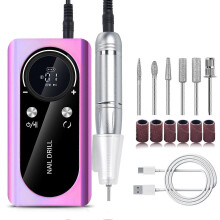 (Purple) 45000RPM Rechargeable Nail Drill for Acrylic Gel Nails - Portable Electric Nail File Set for Home Salon, Travel, Manicure