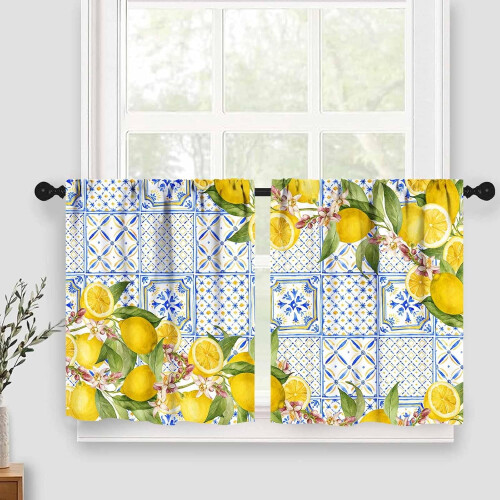 Lemon Fruit Valance Curtains Rustic Watercolor Yellow Fruit 2