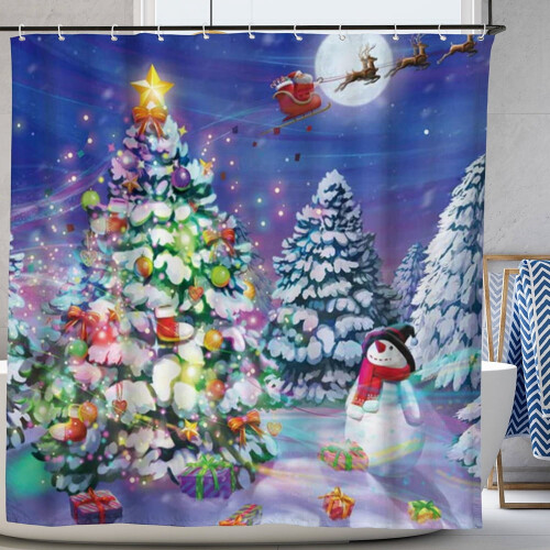 Cortina de chuveiro natalina com estampa de floresta nevada, 183 x 183 cm (72 x 72 polegadas)