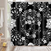 Cortina de chuveiro floral boho em preto e branco, 183 x 183 cm (72 x 72 polegadas)